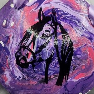 Hand Crafted Horse Painting Wall Art Decoration Purple On Vinyl Record 12 Inch